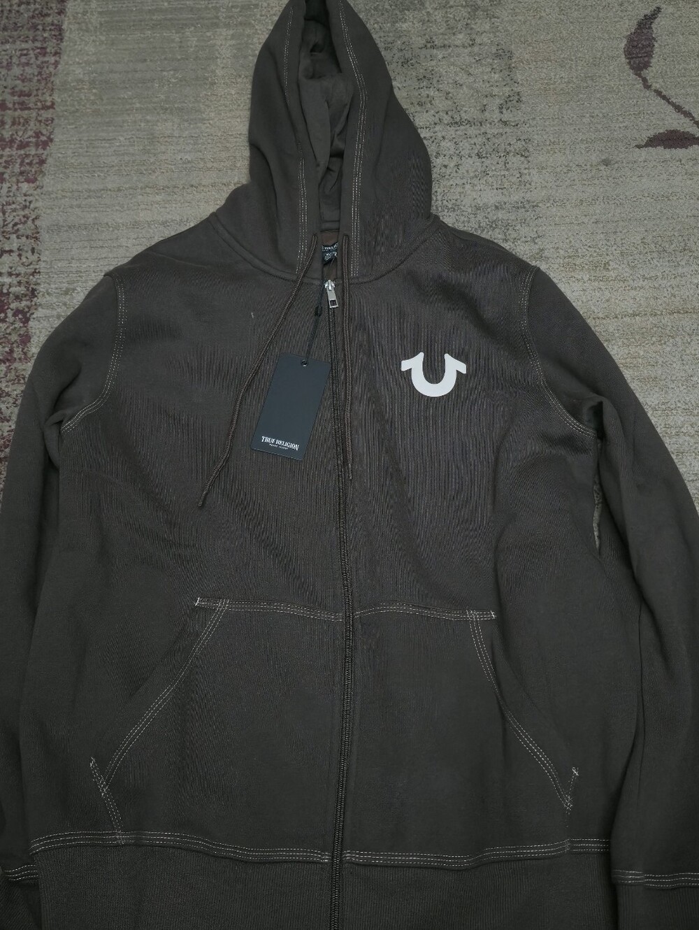 True Religion Hoodie Brown Full Zip Sweatshirt Jacket NWT